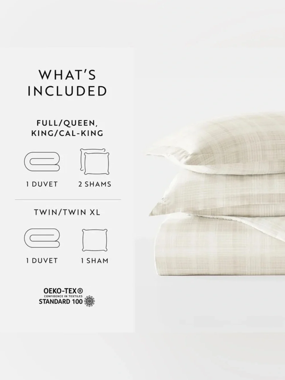Full Queen 3 Piece Duvet Cover Set Beige Grid Microfiber 2 Shams New